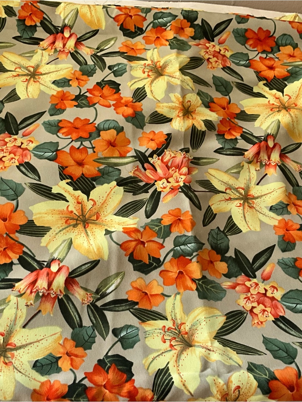 Sewing Fabric Marcus Bros Floral Yellow Lilies Orange Blossom Light Green 4yds